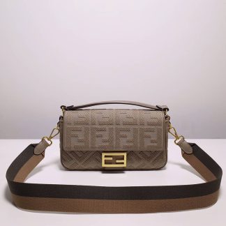 Replica Fendi Baguette Canvas FF Embroidered Shoulder Bag