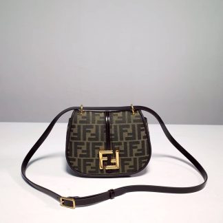 Replica Fendi C’Mon FF Jacquard Fabric Leather Shoulder Bag