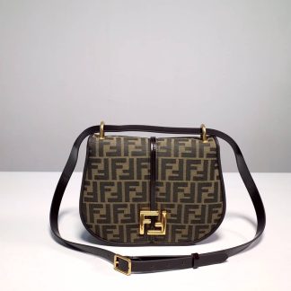 Replica Fendi C’Mon FF Jacquard Fabric Leather Shoulder Bag