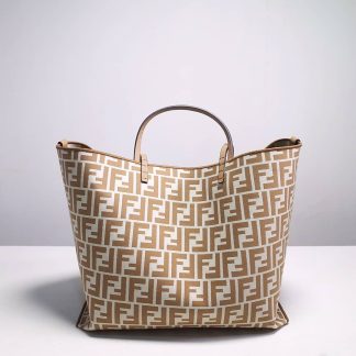 Replica Fendi Canvas Leather FF Jacquard Shopping Tote Bag