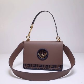 Replica Fendi Kan I F Leather Embossed Zucca Shoulder Bag