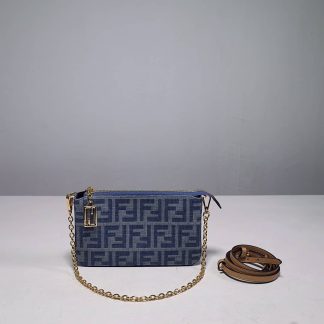 Replica Fendi Baguette Denim Light Blue Pouch