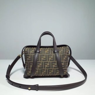 Replica Fendi FF Jacquard Fabric Boston Bag