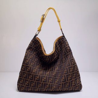 Replica Fendi Zucca Leather Jacquard Hobo Shoulder Bag