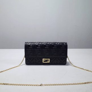 Replica Fendi Zucca Embossed Leather FF Flap Wallet On Chain Baguette Bag