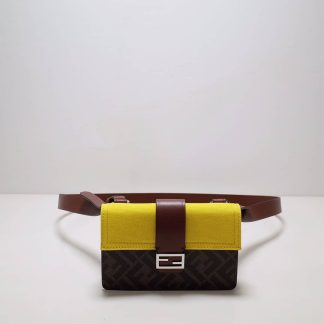 Replica Fendi Fabric Leather Flat Baguette Crossbody Bag