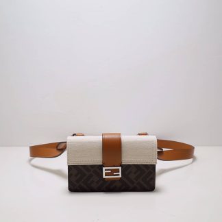 Replica Fendi Fabric Leather Flat Baguette Crossbody Bag