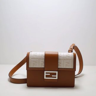 Replica Fendi Fabric Leather Flat Baguette Crossbody Bag