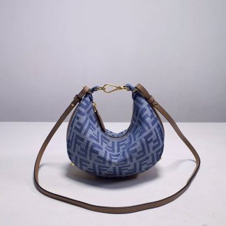 Replica Fendi Graphy Mini FF Denim Leather Hobo Bag