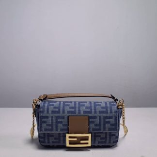 Replica Fendi Mini Denim Light Blue Baguette Bag