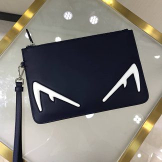 Replica Fendi Calfskin Monster Eyes Pouch Black White