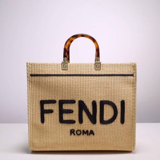 Replica Fendi Sunshine RaFFia Medium Shopper Tote Bag