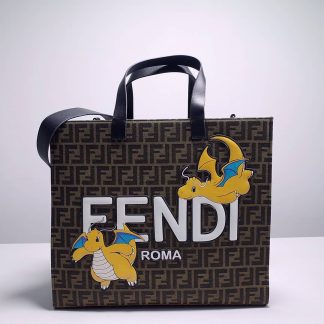 Replica Fendi Pokemon Fragment Canvas Leather Tote Bag