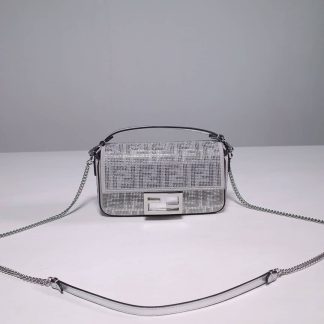 Replica Fendi Baguette Mini Sequins Crystals Bag Silver