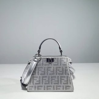 Replica Fendi Peekaboo Iseeu Petite Sequins Crystals Bag White